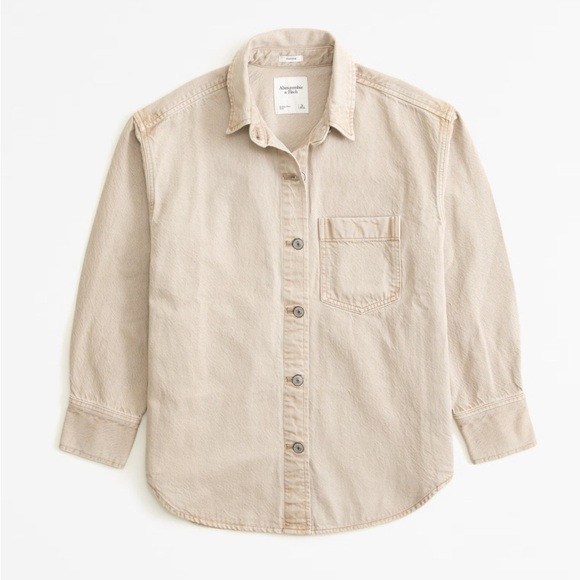 Abercrombie & fitch NWT oversized denim button up shirt light brown size medium - Picture 6 of 14